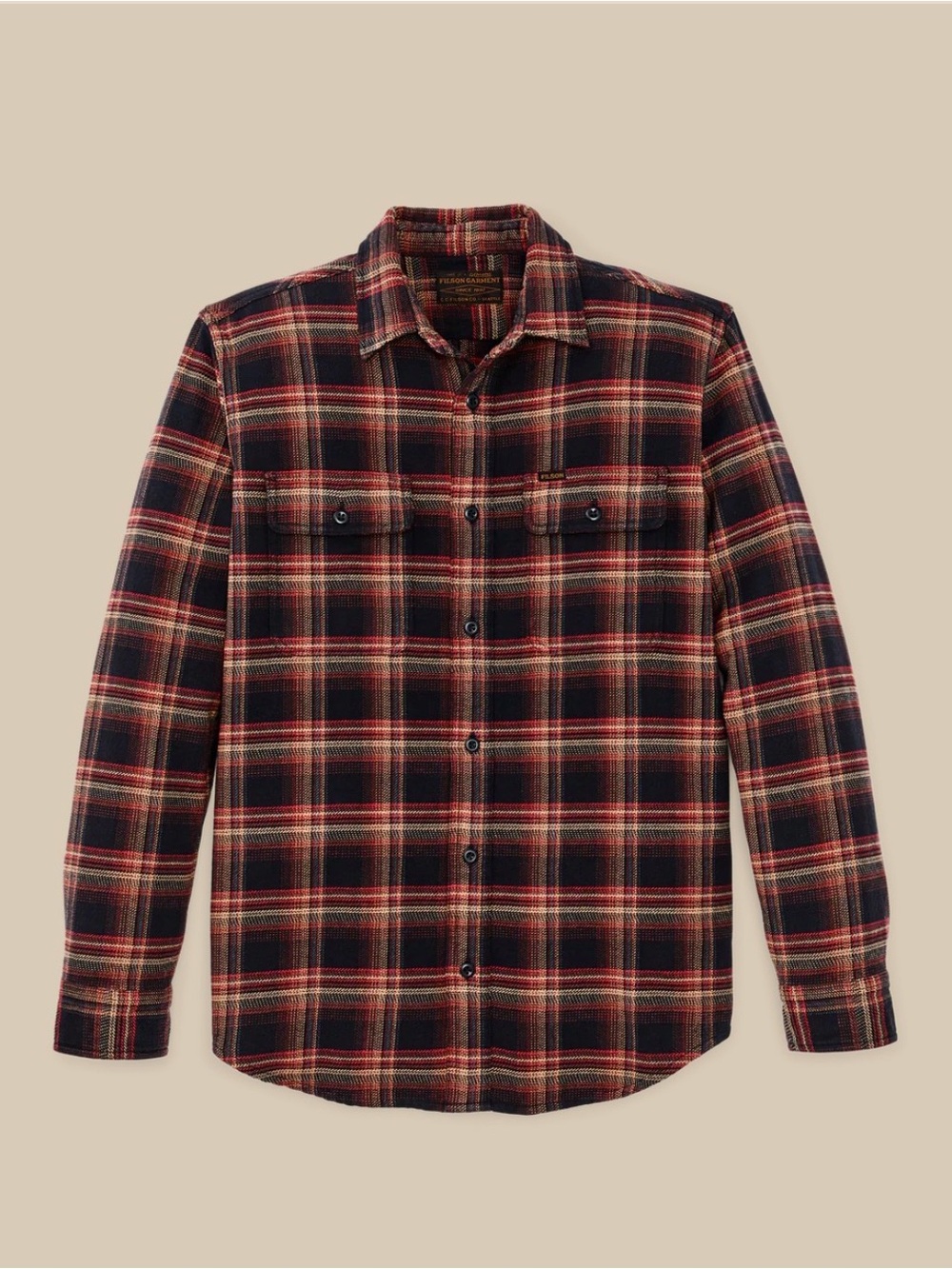 Filson Red & Black Plaid VINTAGE FLANNEL WORK SHIRT 100% Cotton